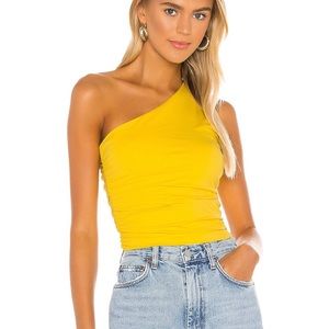 Superdown yellow one shoulder crop tank